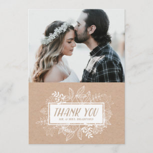 Rustic Chic White Flowers on Kraft Paper Thank You