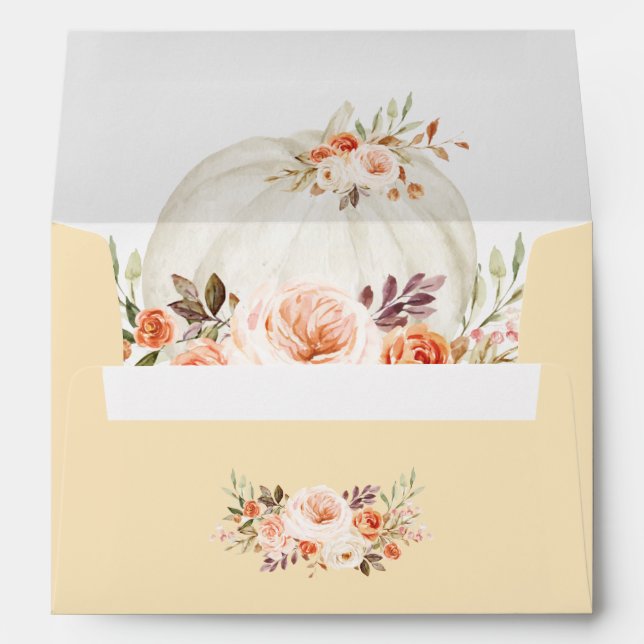 Rustic Chic White Pumpkin Fall Flowers Wedding Envelope (Back (Bottom))