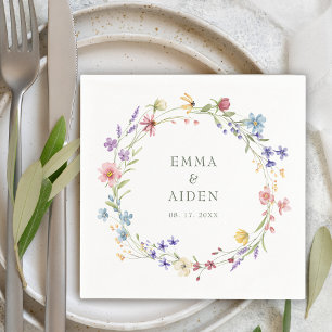Rustic Chic Wildflower Wreath Garden Wedding Napkin