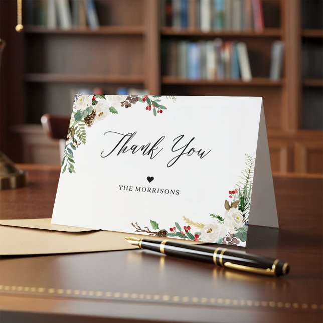 Rustic Chic Winter Floral Holly Berries Thank You (Creator Uploaded)