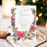 Rustic chic Winter Floral Watercolor bridal shower Invitation<br><div class="desc">Experience the enchantment of a winter wonderland with our Rustic Elegant Winter Floral Bridal Shower Invitation. This original design features a pretty hand-painted watercolor frame, beautifully blending red flowers, dusty blue hues, and lush pine branches in a wintery and Christmas-inspired floral composition. The elegant script font adds a touch of...</div>