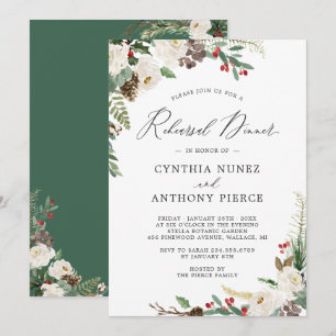 Rustic Chic Winter Floral Wedding Rehearsal Dinner Invitation