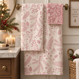 Rustic-Chic Winter Foliage ivory Dusty Rose ID1335 Bath Towel Set