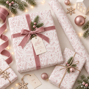 Rustic-Chic Winter Foliage ivory Dusty Rose ID1335 Wrapping Paper