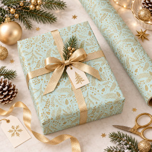 Rustic-Chic Winter Foliage Mint Green Gold ID1335 Wrapping Paper