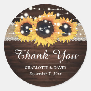 Rustic Chic Wood Burlap and Lace Sunflower Classic Round Sticker