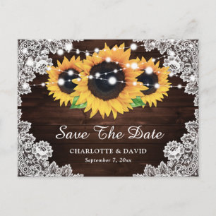 Rustic Chic Wood Lace Sunflower Save The Date Announcement Postcard