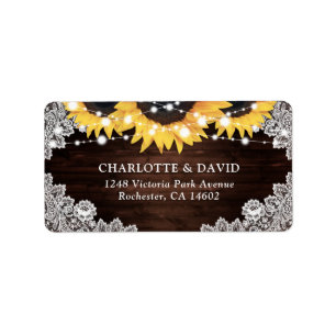 Rustic Chic Wood Lace Sunflower Wedding Address Label