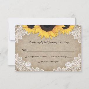 Rustic Chic Wood Lace Sunflower Wedding RSVP Card