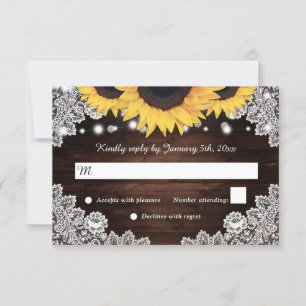Rustic Chic Wood Lace Sunflower Wedding RSVP Card