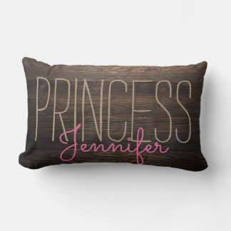 Rustic Chic WOOD PRINCESS YOUR NAME IN BEIGE  PINK Lumbar Cushion