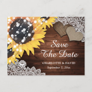 Rustic Chic Wood Sunflower Wedding Save The Date Announcement Postcard