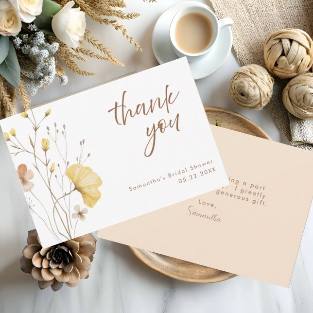 Rustic Chic Yellow Floral Bridal Shower Thank You Card (Creator Uploaded)
