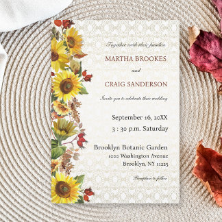 Rustic Chic Yellow Sunflower Lace Country Wedding Invitation