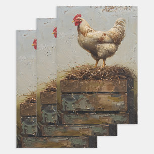 Rustic Chicken and Nest Decoupage Wrapping Paper Sheet