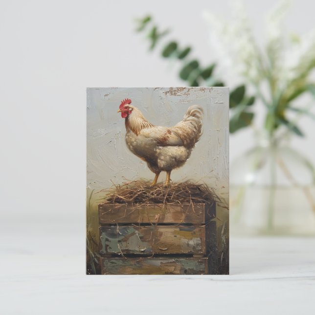 Rustic Chicken and Nest Postcard (Standing Front)