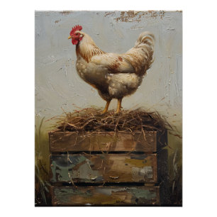 Rustic Chicken and Nest Poster