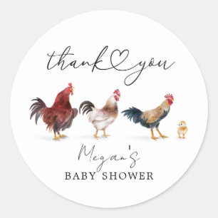 Rustic Chicken Baby Shower Favour Classic Round Sticker