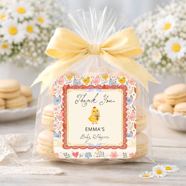 Rustic Chicken Baby Shower Thank You Square Sticker (Creator Uploaded)
