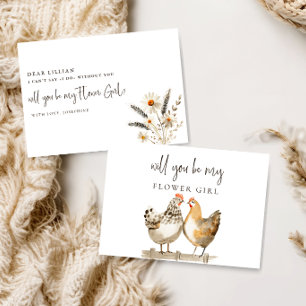 Rustic Chicken Be My Flower Girl Proposal Card