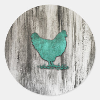 Rustic Chicken (Blue) Classic Round Sticker