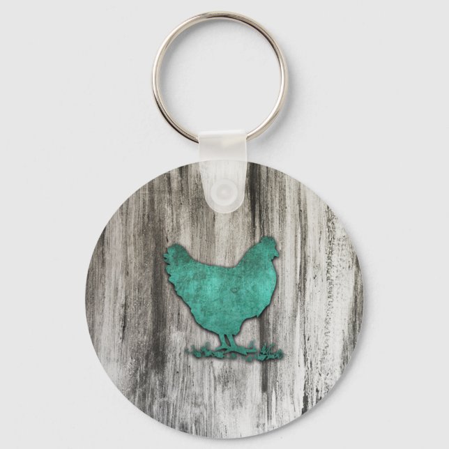 Rustic Chicken (Blue) Key Ring (Front)