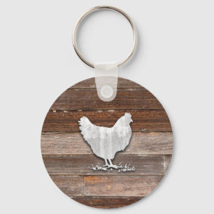 Rustic Chicken (Brown Boards) Key Ring