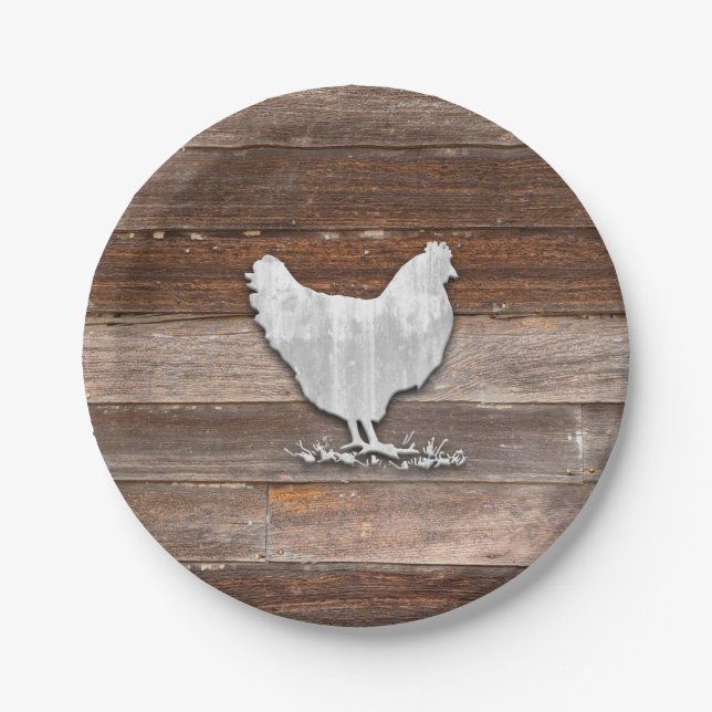 Rustic Chicken (Brown Boards) Paper Plate (Front)