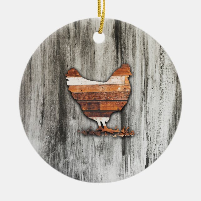Rustic Chicken (Brown) Ceramic Tree Decoration (Front)