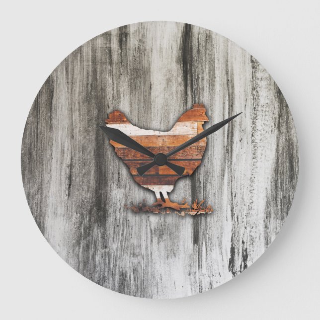 Rustic Chicken (Brown) Large Clock (Front)