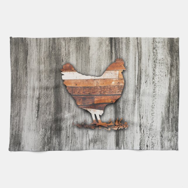 Rustic Chicken (Brown) Tea Towel (Horizontal)
