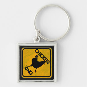 Rustic Chicken Crossing Sign Key Ring