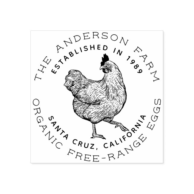 Rustic Chicken Drawing | Custom Family Egg Farm Rubber Stamp (Imprint)