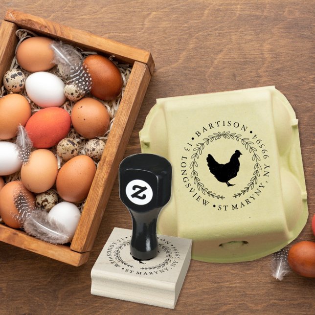 Rustic Chicken Farm Custom Egg Carton Address Rubber Stamp (Creator Uploaded)