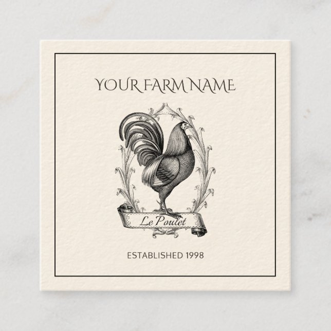 Rustic Chicken Farm Logo Square Business Card (Front)