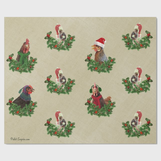 Rustic Chicken Holiday Wrapping Paper (Flat)