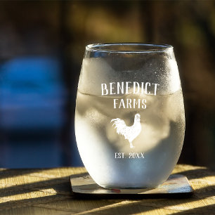 Rustic Chicken Personalised Farm Name Stemless Wine Glass