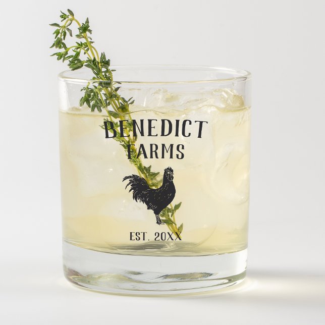 Rustic Chicken Personalised Farm Name Whiskey Glass (Creator Uploaded)
