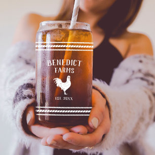 Rustic Chicken Personalized Farm Name Can Glass