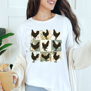 Rustic Chicken Silhouette Farmhouse Florals T-Shirt