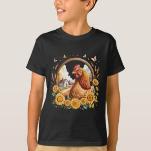 Rustic Chicken Sunflower Farmhouse Scene Frame  T-Shirt