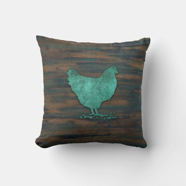 Rustic Chicken (Teal) Cushion (Front)