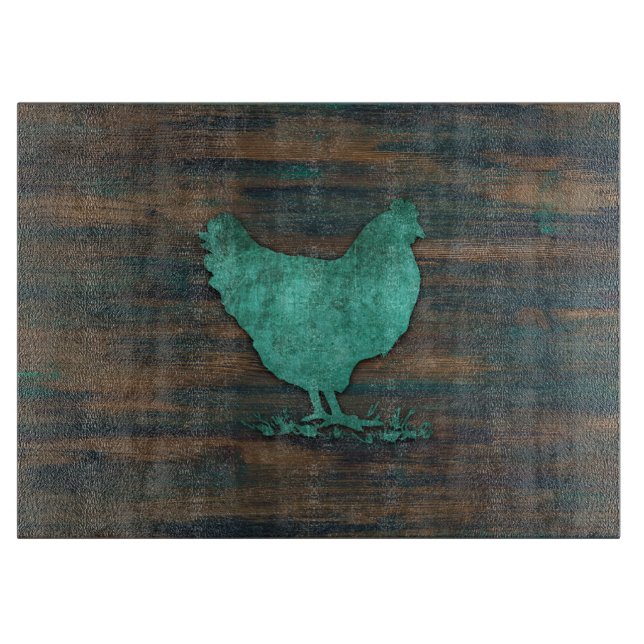 Rustic Chicken (Teal) Cutting Board (Front)