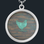 Rustic Chicken (Teal) Silver Plated Necklace<br><div class="desc">Rustic Chicken (Teal)</div>