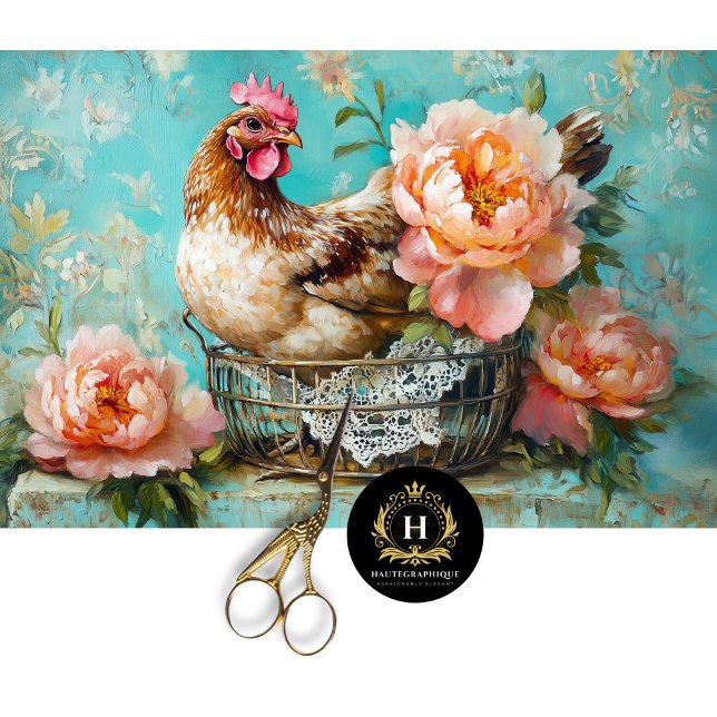 Rustic Chicken Wire Basket Peach Peonies Decoupage Tissue Paper (Creator Uploaded)