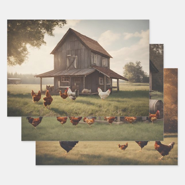 Rustic Chicken  Wrapping Paper Sheet (Set)
