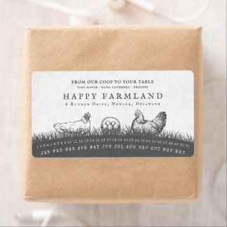 Rustic Chickens Grass Field Black & White Farm Egg
