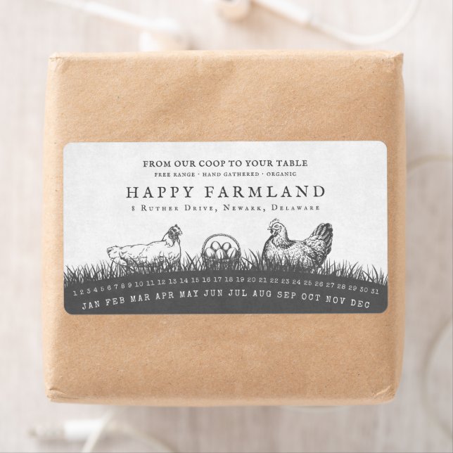Rustic Chickens Grass Field Black & White Farm Egg (Insitu)