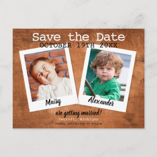 Rustic Childhood Photos Vintage Wood Save the Date Postcard