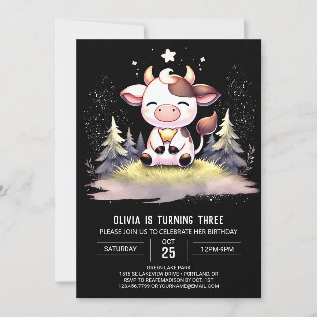 Rustic Children Cow Birthday Invitation (Front)